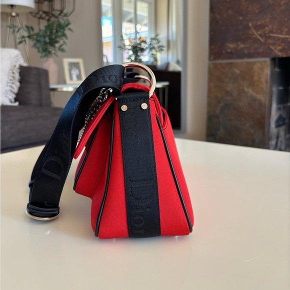 Vintage Rare CHRISTIAN DIOR Rouge Red Black Fabric Hardcore Shoulder Bag - Picture 4 of 15